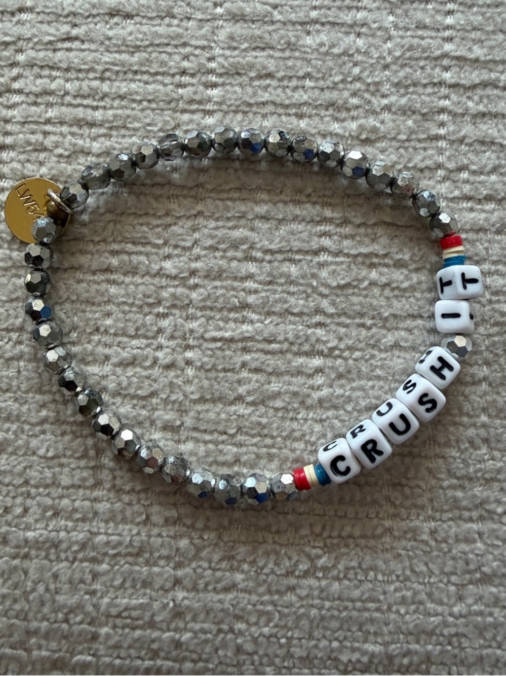 LITTLE WORDS PROJECT 'CRUSH IT’ Stretch Bracelet with White Letter Beads